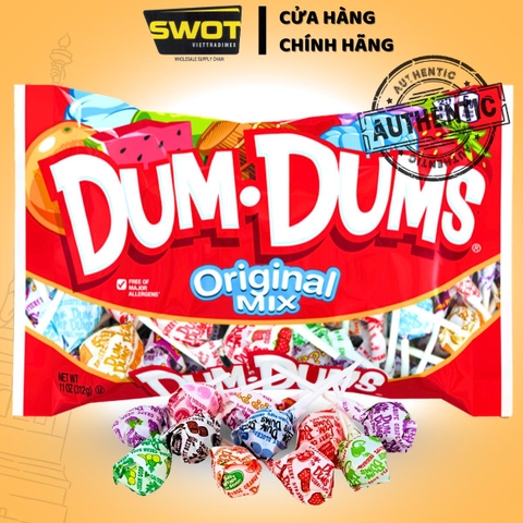 Kẹo Mút Dum Dum Original Mix Vị Cao Cấp Chính hãng của Mỹ, Kẹo hương trái cây nhiều vị, Đồ ăn vặt chua ngọt vừa phải, Candy món ăn vặt cho trẻ nhỏ và người lớn Ăn vặt Food Candy Dâu - SWOT