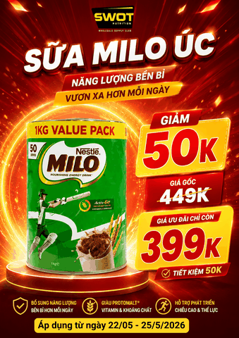 SỮA MILO ÚC - LON 1KG hỗ trợ phát triển chiều cao, cơ bắp và trí não, phù hợp cho cả trẻ em và người lớn - SWOT
