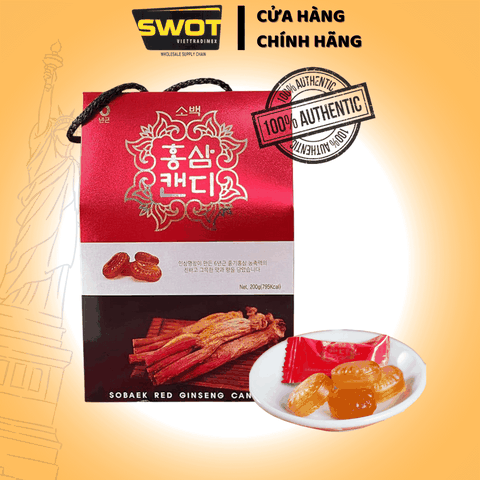 Kẹo Hồng Sâm Sobaek Red Ginseng Candy Hàn Quốc Hộp 200g  hỗ trợ tăng cường sức khỏe và sức đề kháng - SWOT