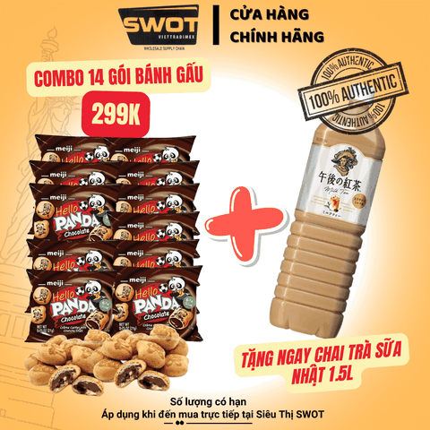 Combo 14 gói Bánh Gấu nhân Socola Meiji Hello Panda 680g của Mỹ, Vỏ Bánh Giòn Tan, Nhân Socola Thơm Ngon - SWOT