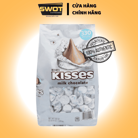 Socola sữa Hershey's Kisses Milk Mỹ 1.58kg 330 viên, Chocolate kem sữa vị đắng vừa không ngọt gắt, chính hãng Hershey Mỹ