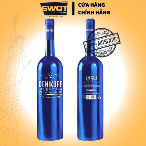 Rượu VoDka Denikoff Blue 750ml Xuất xứ từ Pháp với thành phần được chưng cất 100% từ lúa mì, rượu vodka  Denikoff mang hương thơm ngọt ngào đầy cuốn hút cùng vị cay nồng rất đặc trưng - SWOT