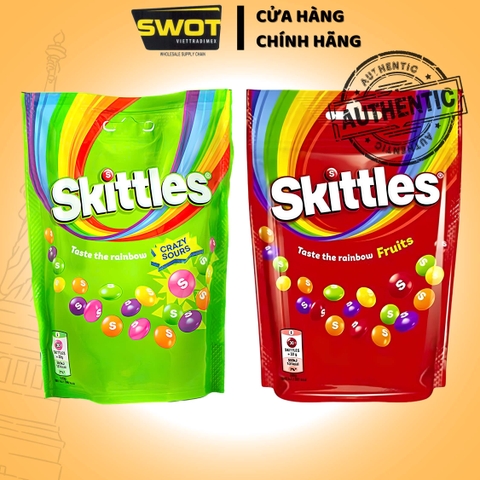 Kẹo trái cây Skittles 136gr - có nhiều hương vị trái cây thơm ngon cùng trong 1 bịch: chanh, táo xanh, cam, nho, dâu - SWOT