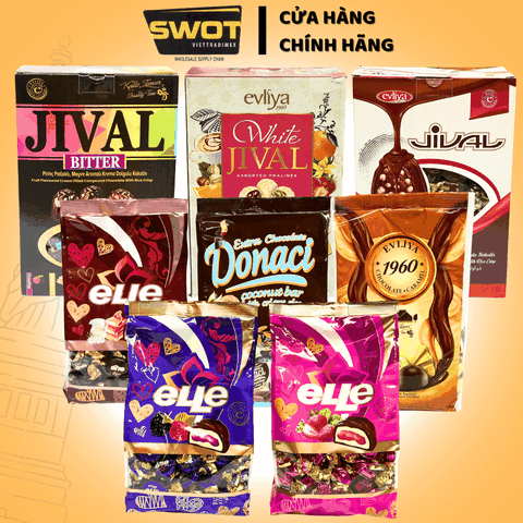 Socola Evliya các loại của Thổ Nhĩ Kỳ, nhập khẩu trực tiếp, hương vị quen thuộc, thơm rõ vị socola bên ngoài, nhân kem thơm sữa bên trong tạo hương vị khác biệt - SWOT