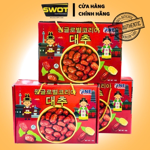 Táo Đỏ Sấy khô One Global Korea hộp 1kg - Táo đỏ có vị ngọt thanh, dễ sử dụng trong nhiều món ăn như hầm gà, nấu chè, chưng yến hoặc pha trà hằng ngày - SWOT