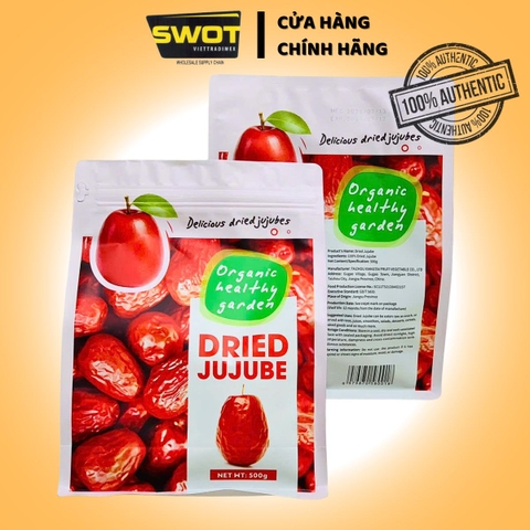 Táo Đỏ Sấy Khô Dried Jujube Organic Túi 500gr, Táo đỏ sấy còn thích hợp để dùng cùng trà, smoothie, salad, món tráng miệng và món nướng - SWOT