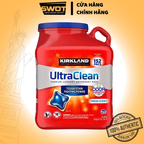Viên giặt Kirkland Signature Ultra Clean Mỹ 152 Viên, Viên giặt kháng khuẩn, khử mùi, hương dễ chịu