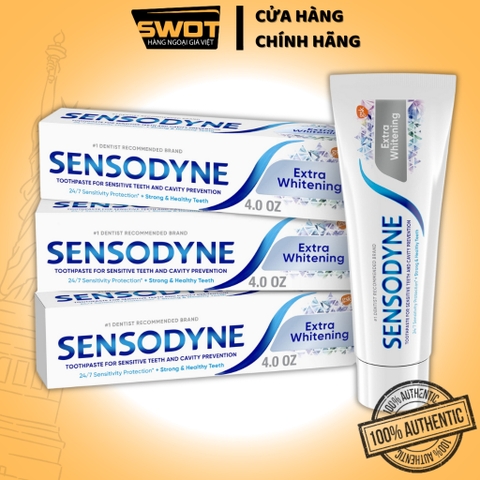 Kem đánh răng Sensodyne Extra Whitening Toothpaste Mỹ, Kem cao cấp, giúp trắng răng, giảm ê buốt, cho răng nhaỵ cảm