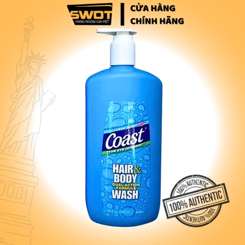 Sữa tắm gội Coast Hair&Body Wash Mỹ 946ml, Dầu gội nam cao cấp, hương nam tính, sạch sâu toàn diện