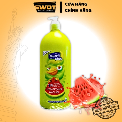 Sữa tắm gội xả Suave Kids Mỹ 3in1 1.18L, Sữa tắm gội xả trẻ em hương dấu hàng Mỹ cao cấp, sạch thơm an toàn cho bé- SWOT