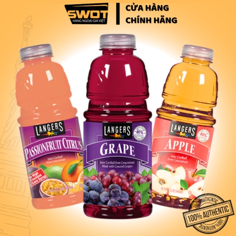 Combo 3 Nước ép trái cây LANGERS Mỹ 946ml mix nhiều vị, Nước ép từ trái cây tươi giàu dinh dưỡng