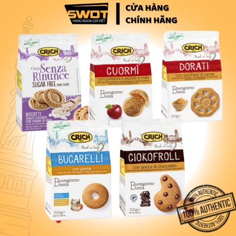 Combo 5 gói Bánh Cookie Crich Ý mix 5 vị, Bánh quy Ý cao cấp, thơm ngon thượng hạng, giàu dinh dưỡng