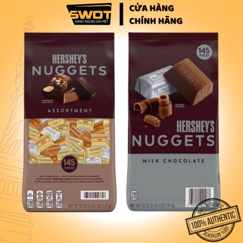 Socola Hershey's Nuggets Mỹ 1.47kg, Chocolate Mỹ nguyên chất cao cấp, vị đắng vừa, không ngọt gắt