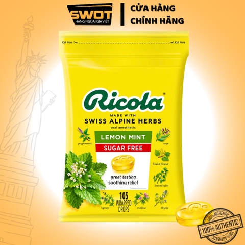 Kẹo ngậm Ricola Sugar Free Thụy Sĩ, kẹo ngậm thảo mộc trị ho hiệu quả, thông mũi và mát họng - SWOT