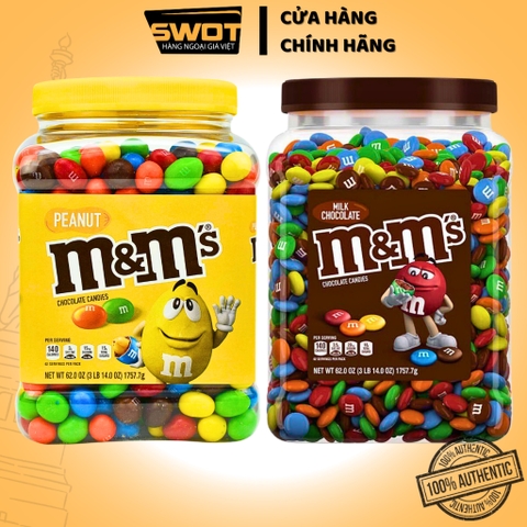 Socola nhân Đậu Phộng & Sữa M&M Mỹ 1757g, Chocolate Mỹ cao cấp, thơm ngon thượng hạng không quá ngọt - SWOT