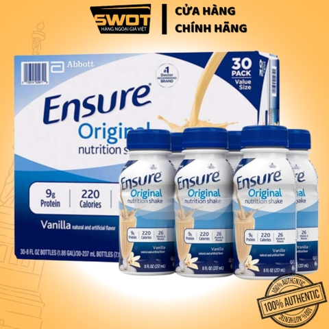 Thùng 30 Sữa nước Ensure Vanilla Original Nutrition Shake Mỹ 237ml, Sữa Ensure Mỹ thơm ngon bổ dưỡng