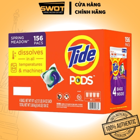Thùng 4 túi Viên giặt Tide Pods 3in1 Mỹ 924g 39 viên, Viên giặt hương thơm bền lâu, an toàn sức khỏe