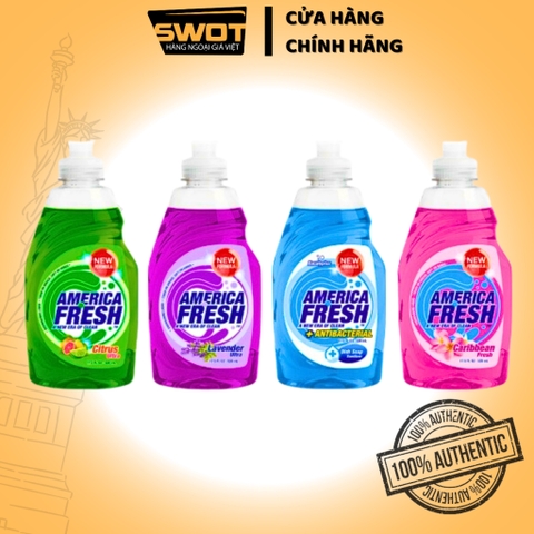 Nước rửa chén America Fresh Mỹ 520ml, Nước rửa bát diệt khuẩn khử mùi, thành phần lành tính an toàn