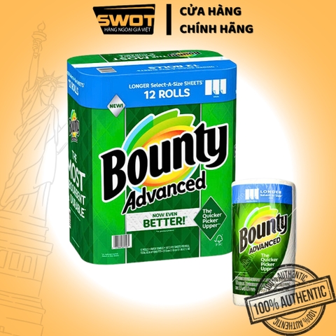 Lốc 12 cuộn khăn giấy Bounty Advanced Mỹ 430cm 107 tờ, Khăn giấy lau bếp, lau tay, thấm dầu, đa năng