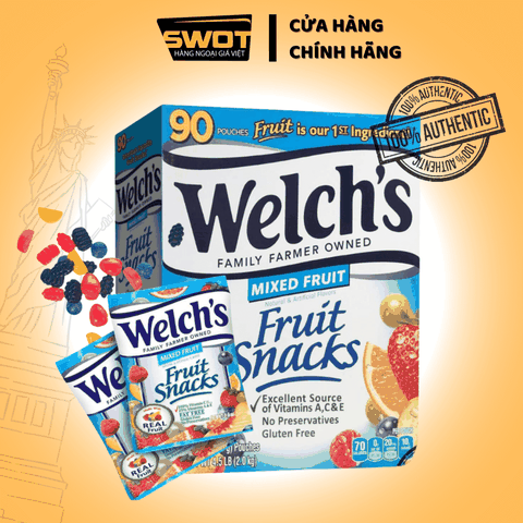 Kẹo dẻo trái cây Welch's thùng 90 gói của Mỹ, Kẹo dẻo được làm từ nước ép trái cây tự nhiên, mềm dẻo thơm vị trái ngon ngọt vừa phải, bổ sung vitamin - SWOT
