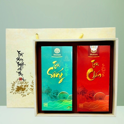 SÉT QUÀ: TẾT NGUỒN CỘI ( HỘP TRÀ SỐNG 100G + HỘP TRÀ CHÍN 100G)