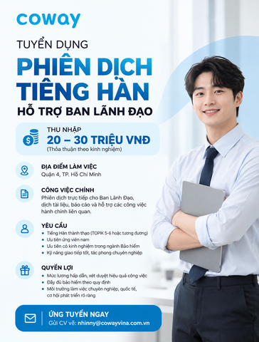 Coway Vina Tuyển Dụng Phiên Dịch Viên Tiếng Hàn Cho Ban Giám Đốc Tại TP.HCM