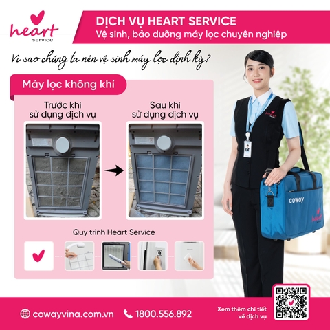 Gói Heart Service giúp máy lọc hoạt động êm, tiết kiệm điện và luôn trong trạng thái tốt nhất để bảo vệ sức khỏe gia đình.