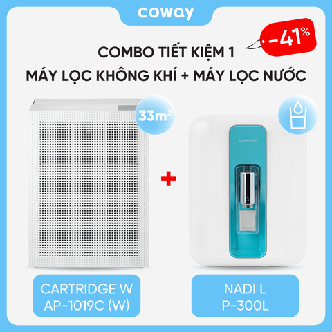 [Combo tiết kiệm 1] Máy lọc không khí Coway Cartridge (W) AP-1019C (W) và Máy lọc nước Coway Nadi P-300L