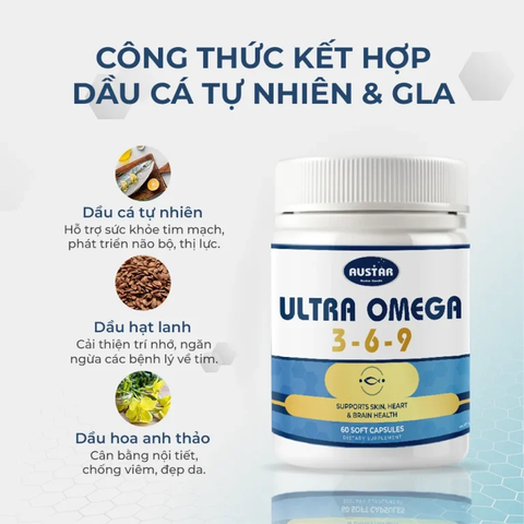 Viên Uống Austar Ultra Omega 3-6-9  - Bổ Não, Đẹp Da, Khỏe Tim ( 60 viên)