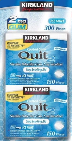 Kẹo singum cai thuốc lá vị bạc hà kirkland signature quit 2mg, ice mint gum