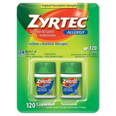 Viên uống chống dị ứng mũi zyrtec allergy antihistamine cetirizine hcl 10 mg