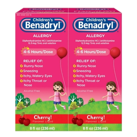 Thuốc chống dị ứng dành cho trẻ em dạng lỏng benadryl children's dye - free allergy liquid diphenhydramine hcl, 2 pack