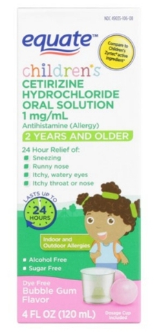 Thuốc giảm dị ứng dành cho trẻ em dạng lỏng equate children's allergy relief cetirizine hydrochloride oral solution - bubble gum