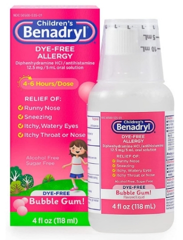 Thuốc chống dị ứng dành cho trẻ em dạng lỏng benadryl children's dye - free allergy liquid diphenhydramine hcl