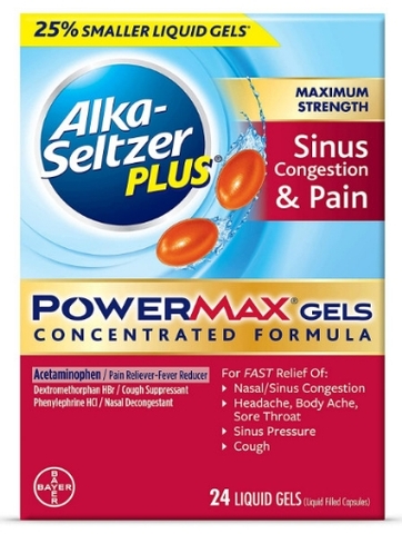 Thuốc giảm đau & nghẹt mũi alka seltzer plus maximum strength powermax sinus congestion and pain liquid gels
