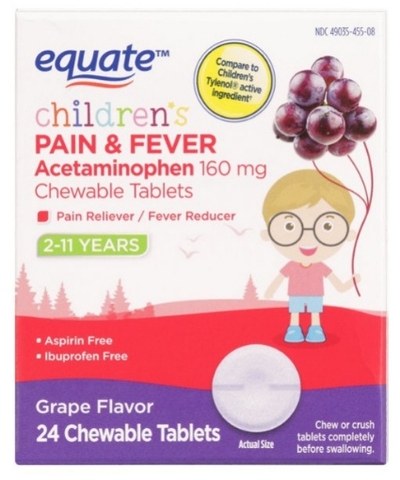 Viên nhai giảm đau hạ sốt dành cho trẻ em equate children's pain & fever acetaminophen 160mg chewable tablets, grape flavor