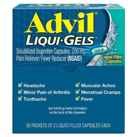 Thuốc giảm đau hạ sốt advil liqui-gels ibuprofen dispenser box
