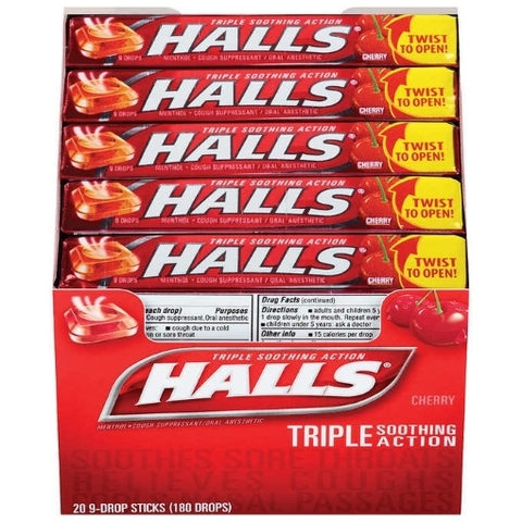 Kẹo ngậm trị ho halls cough drops, cherry
