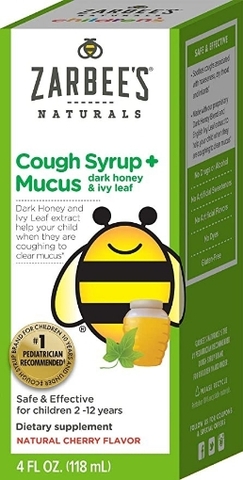 Siro trị ho, long đờm hương anh đào dành cho trẻ em zarbee's naturals children's cough syrup + mucus, natural cherry flavor