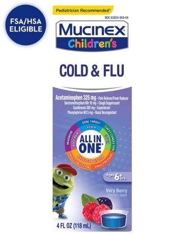 Siro trị cảm lạnh & cảm cúm dành cho trẻ em mucinex children's cold & flu (all in one), very berry