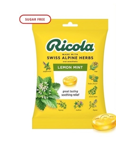 Kẹo ngậm trị ho không đường ricola sugar free lemon mint cough drops, 19 drops