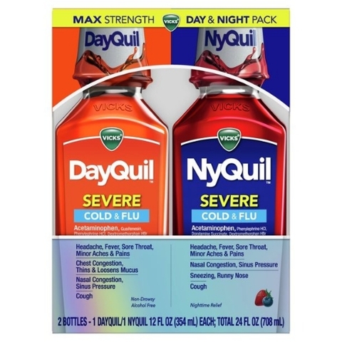Siro trị cảm lạnh, cảm cúm ngày và đêm vicks dayquil and nyquil severe cold & flu, berry flavor, 2 pack