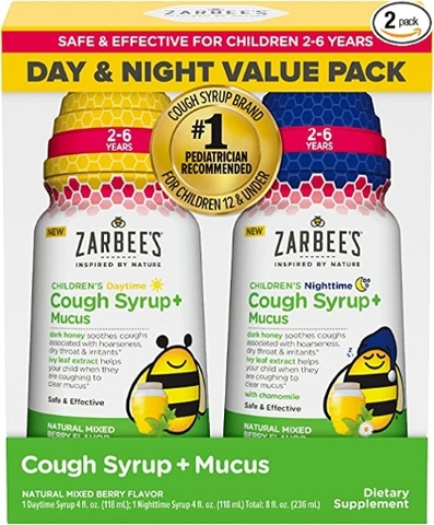 Siro ho + chất nhầy ngày và đêm - zarbee’s kids cough + mucus day/night value pack for children 2-6 ( 1 daytime syrups ; 1 nightime syrup)( 4 oz / chai)
