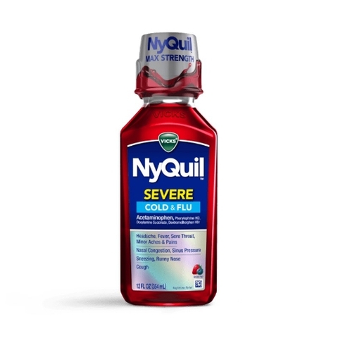 Siro trị cảm lạnh, cảm cúm ban đêm vick nyquil severe cold & flu, berry flavor,12 oz