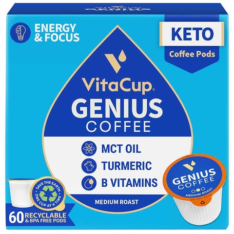 Cà phê rang xay dạng cốc vitacup genius coffee pods, infused w/ mct oil, turmeric, vitaminms