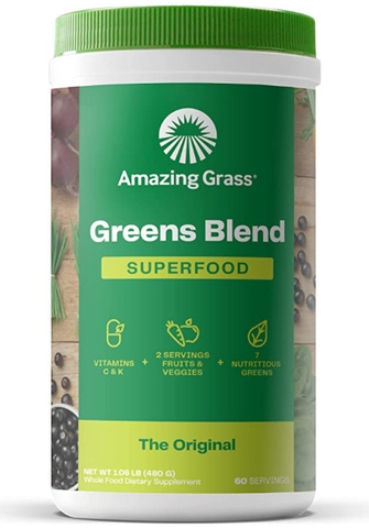 Bột cỏ lúa mì, rau củ quả hữu cơ Amazing Grass Greens Blend Superfood - Original, 480g