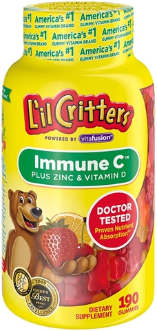 Kẹo dẻo bổ sung Vitamin C và tăng sức đề kháng L'il Critters Immune C Gummy Plus Zinc & Vitamin D, 190 viên