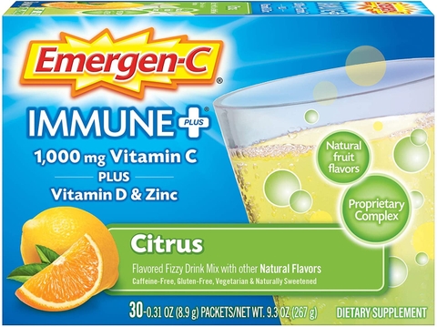 Bột hòa tan Vitamin C + Vitamin D & Kẽm Emergen-C Immune+ 1000 mg Vitamin C  Plus Vitamin D & Zinc, Citrus