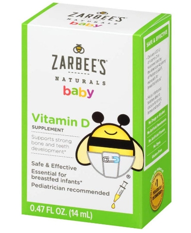 Bổ sung Vitamin D dành cho trẻ sơ sinh dạng nhỏ giọt Zarbee's Vitamin D Drops for Infants 400IU (10mcg)
