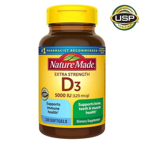 Viên uống tăng cường bổ sung Vitamin D3 Nature Made Extra Strength Vitamin D3 125 mcg, 220 viên